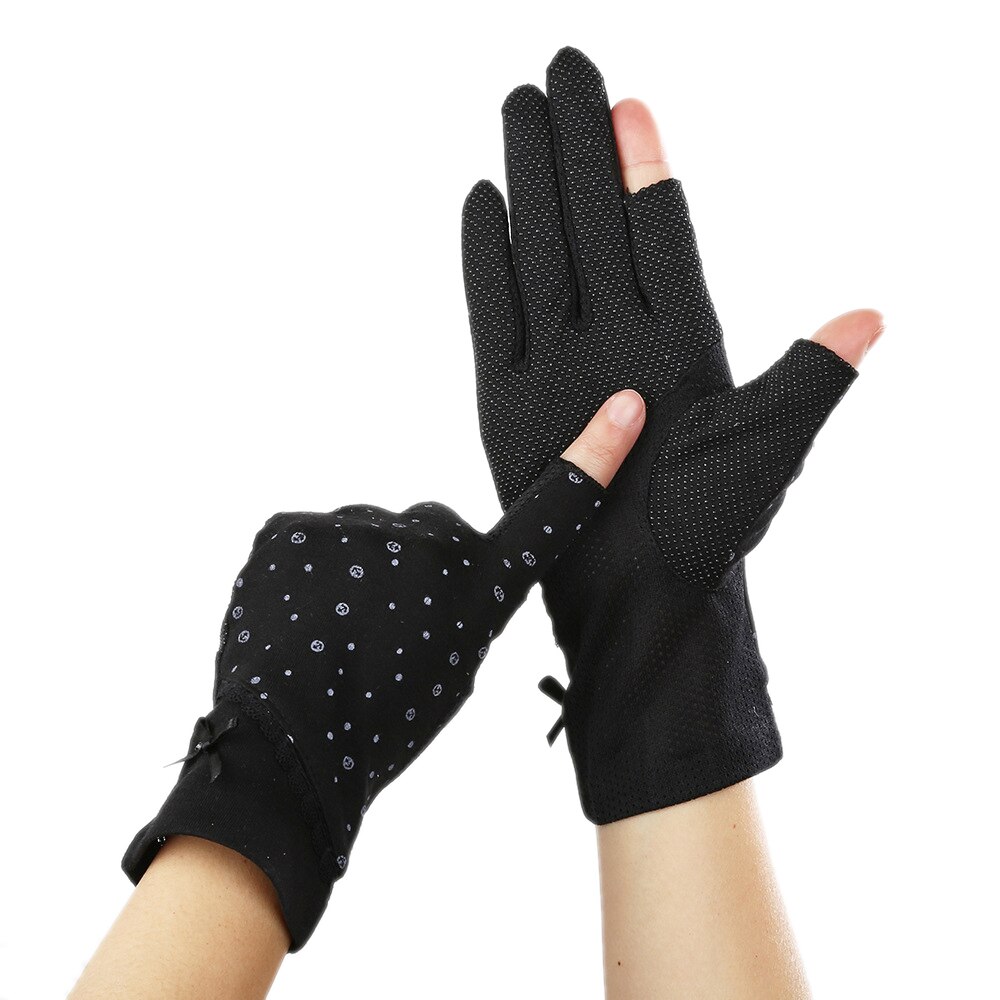 Guantes sin dedos para conducir para mujer, guantes de protección solar elásticos para verano y primavera, guantes Anti-Uv antideslizantes, mitones transpirables: Black
