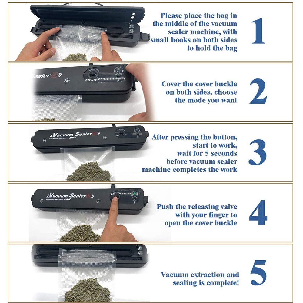 EU Vacuum Sealer Machine 220V 110V for Food Preservation Savers Dry Moist Modes Led Indicator Light with Vacuum Bags Packaging