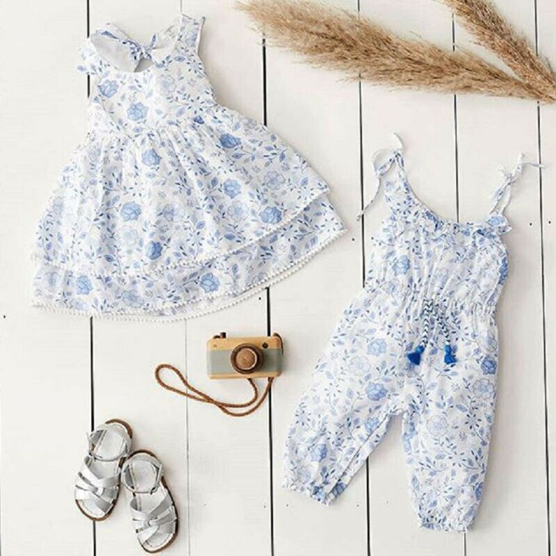 Småbørn børn baby piger blomstret tøj ærmeløs romper kjole i ét stykke outfit