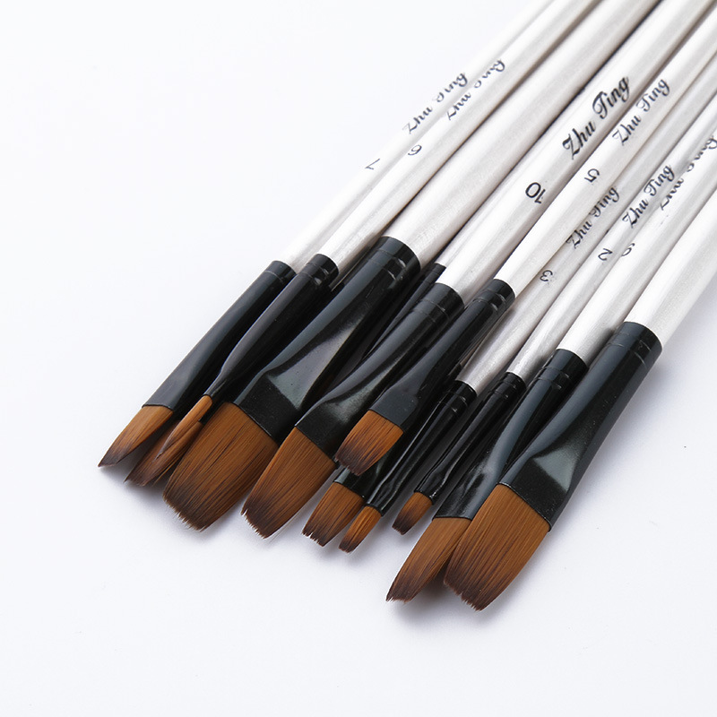12 Stks/set Nylon Haar Aquarel Kwast Pen Set Voor Leren Diy Houten Handvat Olie Acryl Schilderen Art Penselen Levert