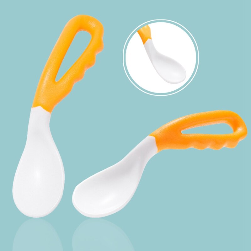 Bebé chico bebé niño cuchara de alimentación formación cuchara cubiertos vajilla comida cabezal curvo curva utensilios niños suministros
