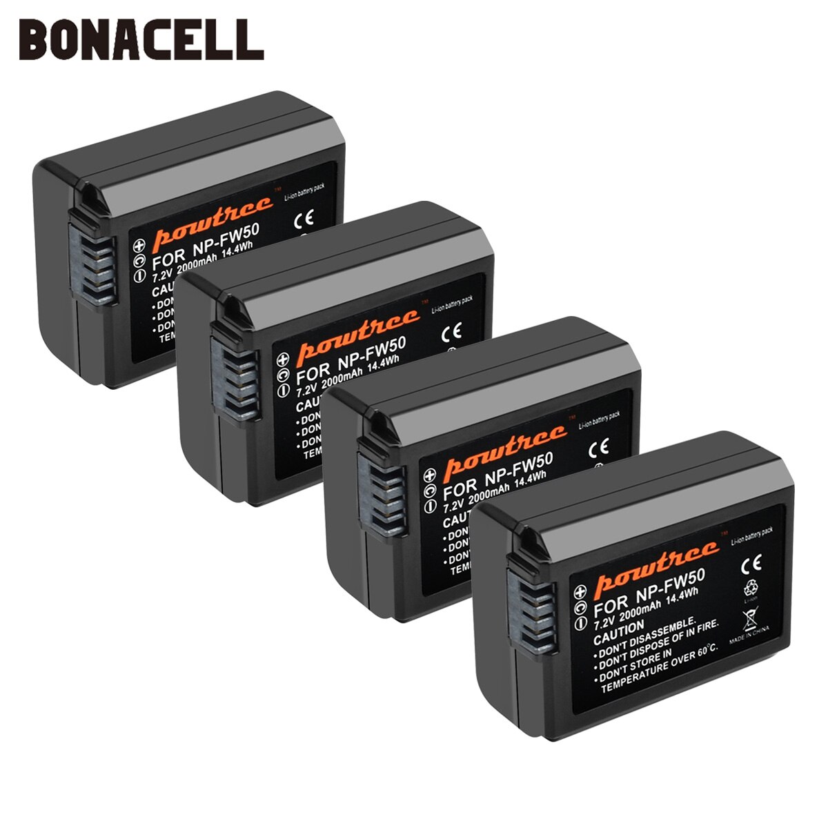 Bonacell 2000mah NP-FW50 NP FW50 batería AKKU para Sony NEX-7 NEX-5N NEX-5R NEX-F3 NEX-3D alfa a5000 a6000 DSC-RX10 Alpha 7 a7II: 4 Pack Battery