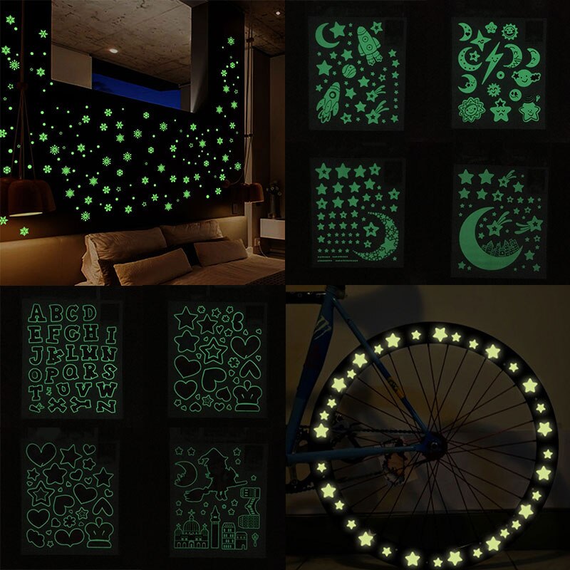 Autocollant lune et étoiles fluorescentes, autocollant lumineux nuit, lueur de lumière dans la nuit, jouets pour enfants, décor de chambre à coucher pour enfants