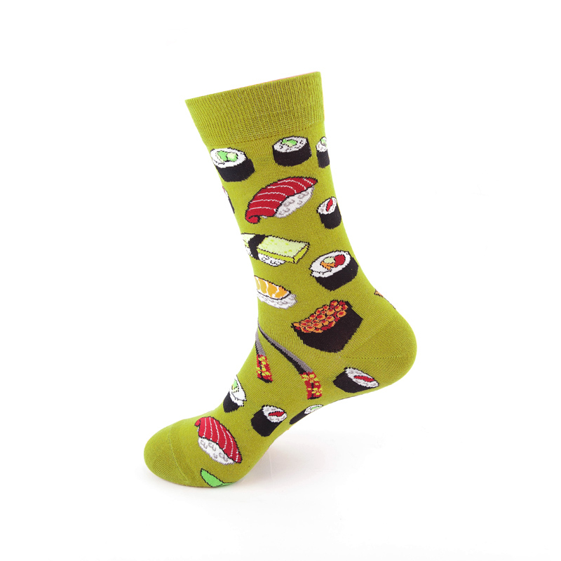 Calcetines felices de algodón para hombre y mujer, medias informales de Hip Hop Harajuku, fruta divertida, comida, tortilla, hamburguesa, aguacate, Sushi, cereza: Castaño