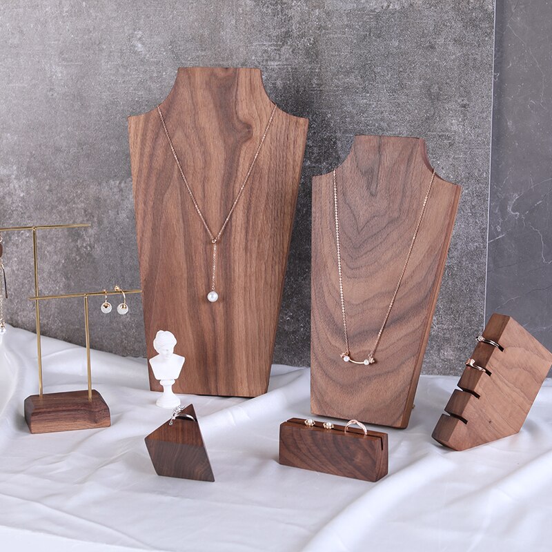 Ketting Buste Massief Houten Zwarte Walnoot Hanger Ketting Display Houder Oorbellen Ring Display Stand Massief Houten Ketting Showcase