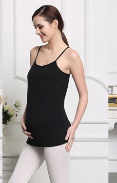 Modal vit svart kvinnor inuti ärmlös mamma gravid linnen sommar vår graviditet kläder t-shirt remsväst: Svart / L
