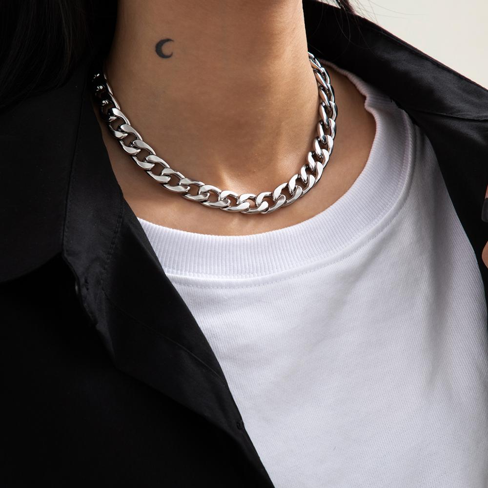 Lacteo miami cubana aço inoxidável gargantilha colar rua punk cor prata densa corrente colar moda para mulher e homem