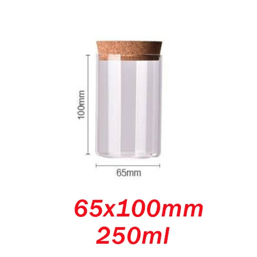 9 storlekar glasburk med lock kork kolumn lufttät burk förvaringsflaskor burkar korn teblad kaffebönor godis matburk: 65 x 100mm 250ml