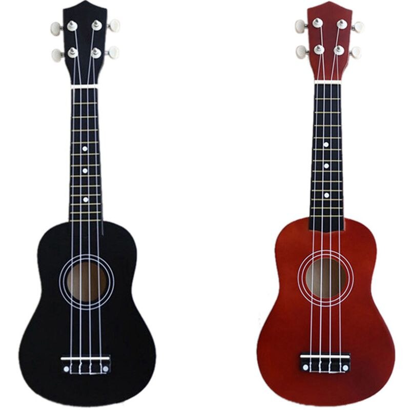 2 Stuks 21 Inch Sopraan Ukulele 4 Strings Hawaiian Gitaar Uke + String + Pick Voor Beginners Kid -zwart & Rood Bruin