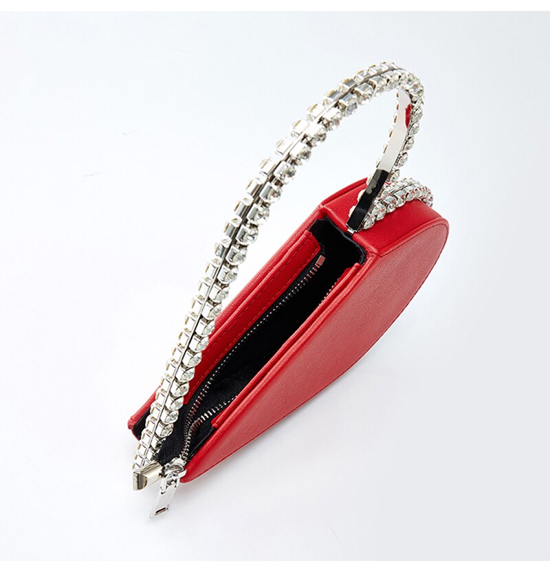 Bolso de mano de noche con diamantes de corazón rojo para mujer, con diamantes de imitación, , con asa de Metal, negro, para de boda,