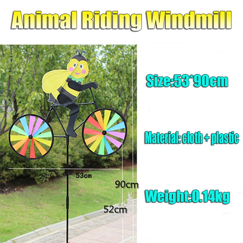 Rabbit Bee Tiger on Bike DIY Windmill Animal Bicycle Wind Spinner Whirligig Garden Lawn Decorative Gadgets Kids Outdoor Toys
