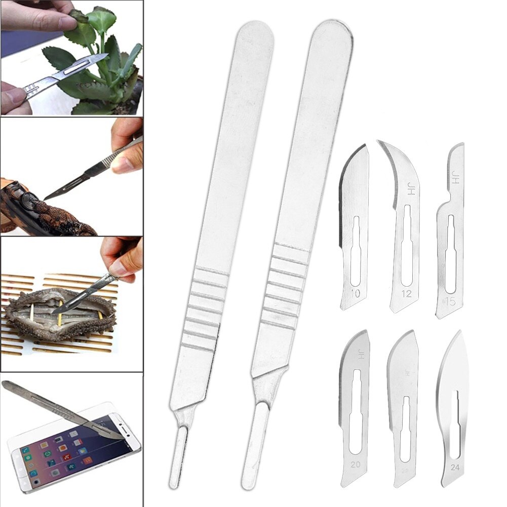 11pcs/Set Carbon Steel Scalpel Blade Cutting Hand Tools Gardening Carving Food Repair Knifes Blades With Stainless Steel Handle
