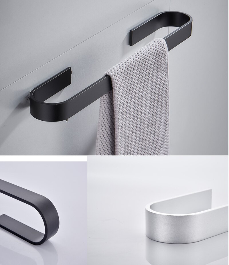 Handdoek Rail Rack Handdoek Houder Badkamer Handdoeken Rack Hanger Zwart Zilver Ruimte Aluminium Muur Opknoping Handdoek Bar Opslag Plank