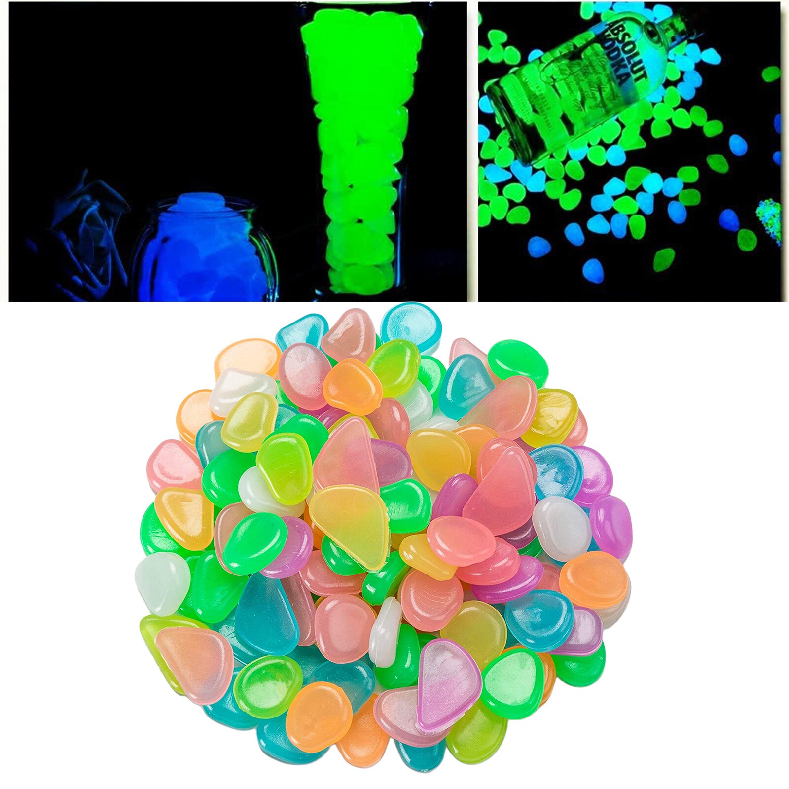 100 Glow in the Dark Pebbles Stones Flower Rock Garden Pathway Glow Lighting