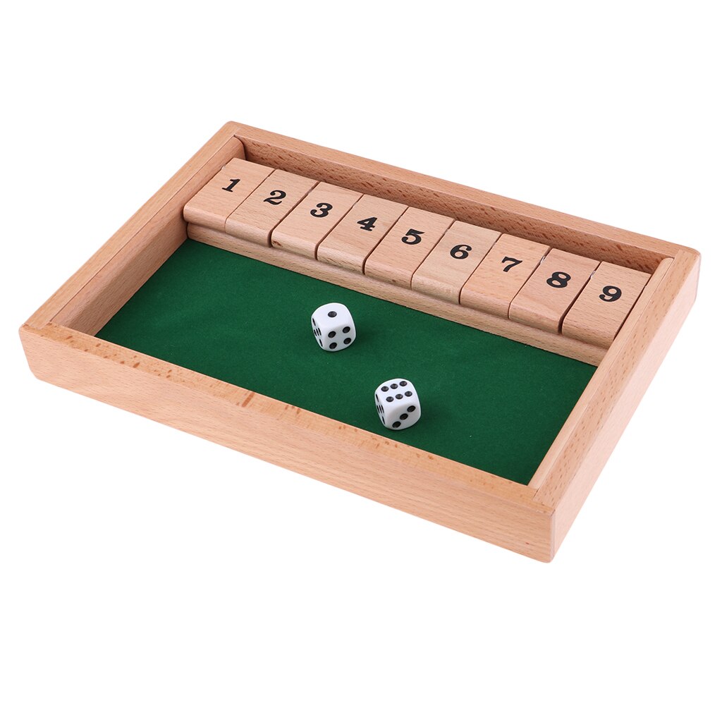 Wooden Shut the Box Board Game with 2 Dices and Number Game for 2-4 Players