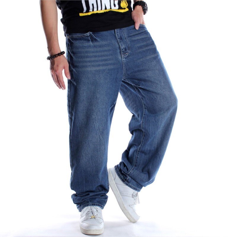 Jean large pour homme, pantalon en Denim, ample, avec broderie Hip Hop, Baggy, bleu, grande taille, 30-46