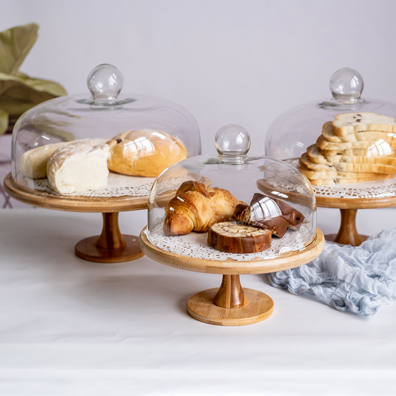 Runde Holz Groß Kuchen Tablett Glas Abdeckung B... – Grandado