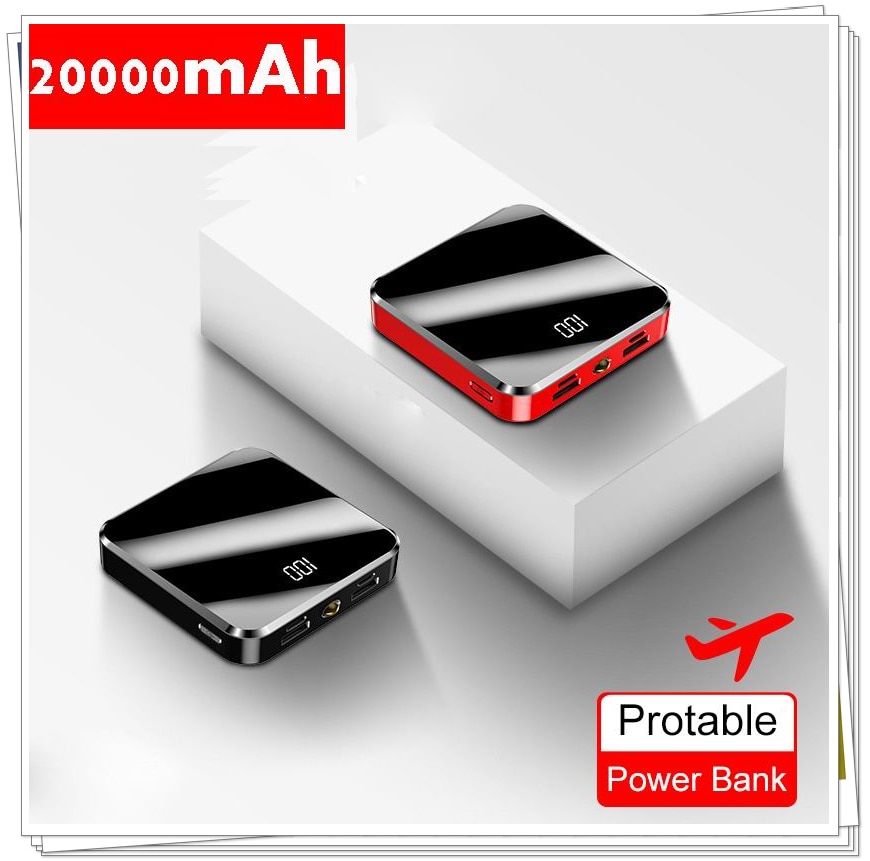 Power Bank Met Verpakking 20000Mah Draagbare Spiegel Screen Led Display Powerbank Externe Batterij Voor Iphone