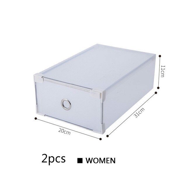 Foldable Simple Translucent Shoe Storage Box Thick Plastic Storage Drawers Shoe Box Dust Combination Shoe Storage Organizer: 2pcs Women