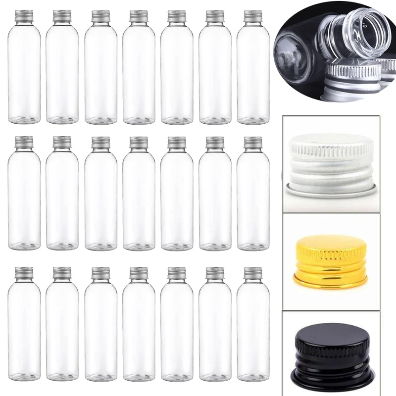 50Pcs 5/10/20/30/50/60/80/100/120ML Portable PET Plastic Bottles W/ Aluminum Screw Cap Travel Cosmetic Container Lotion Creams