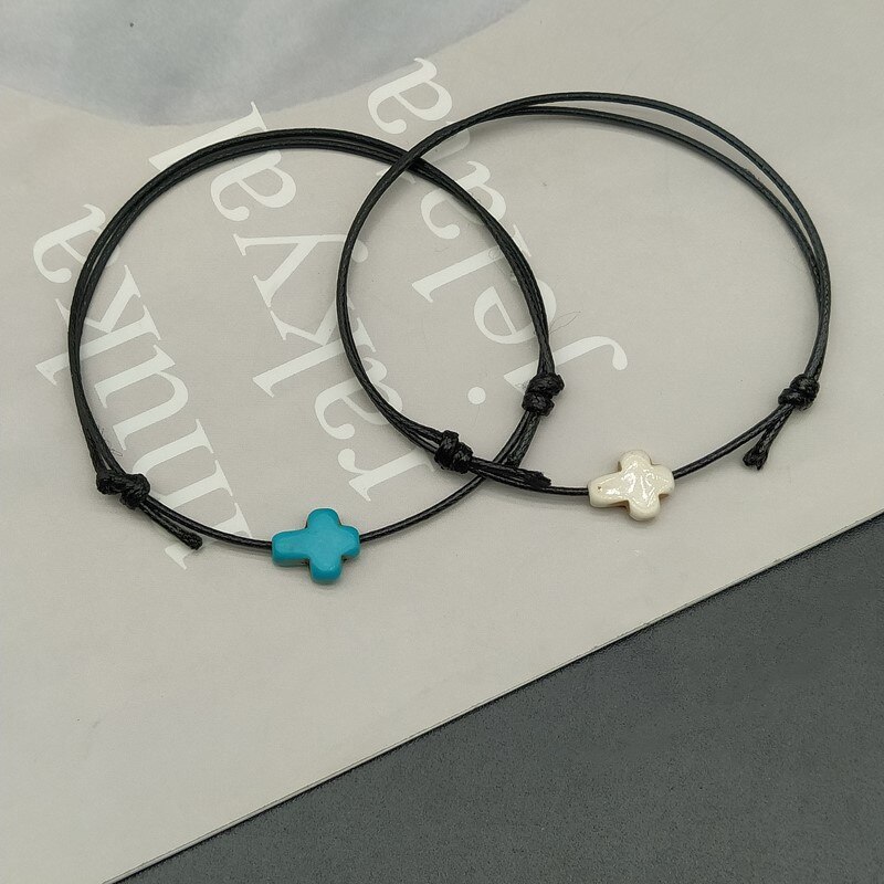 2 uds pulsera de bendición cruzada hecha a mano cordón rojo negro cuerda de cera pulseras de pareja para Mujeres Hombres