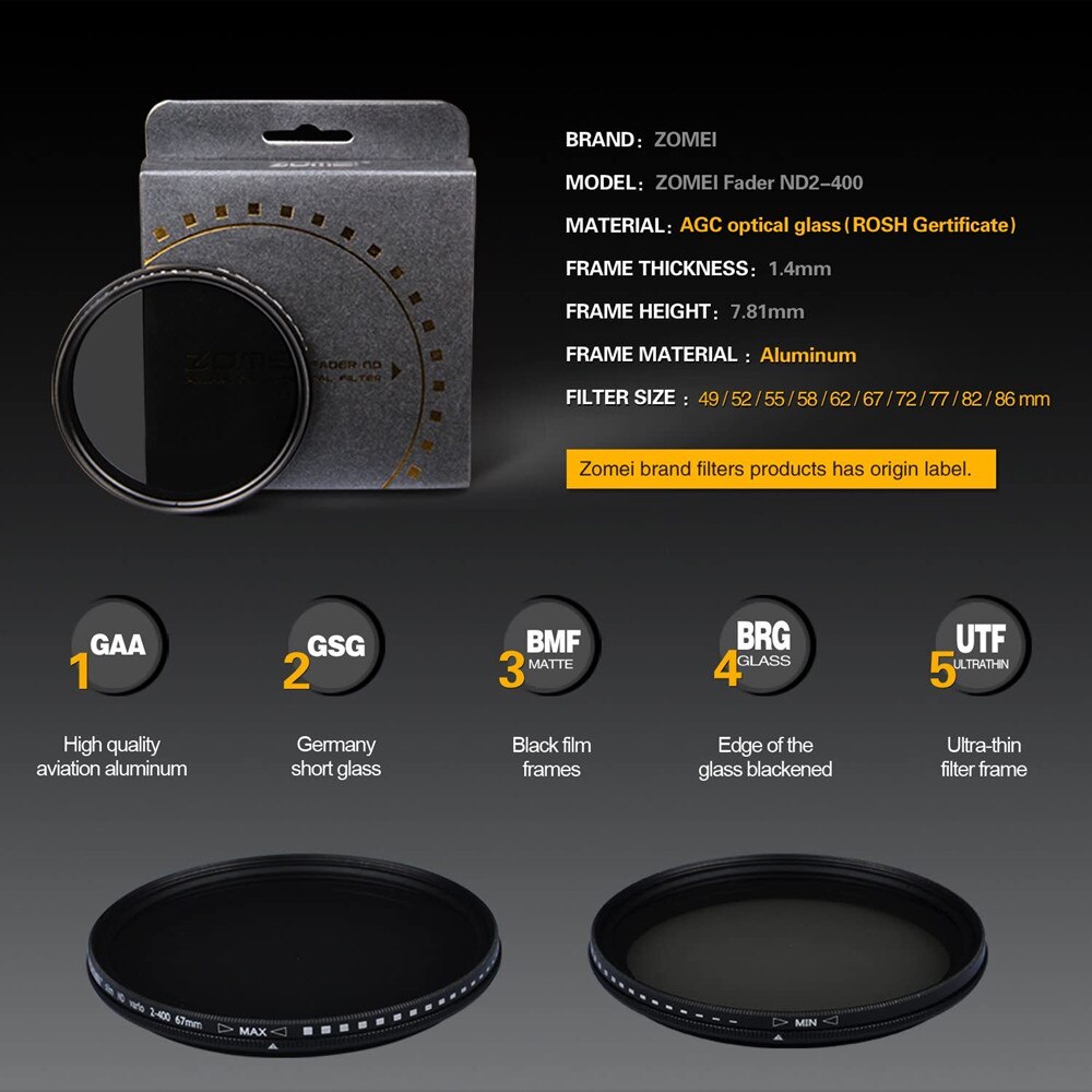 K&F Concept Filtro ND Variabile 77mm (ND2-400) Per Obiettivi DSLR Sony, Nikon, Canon
