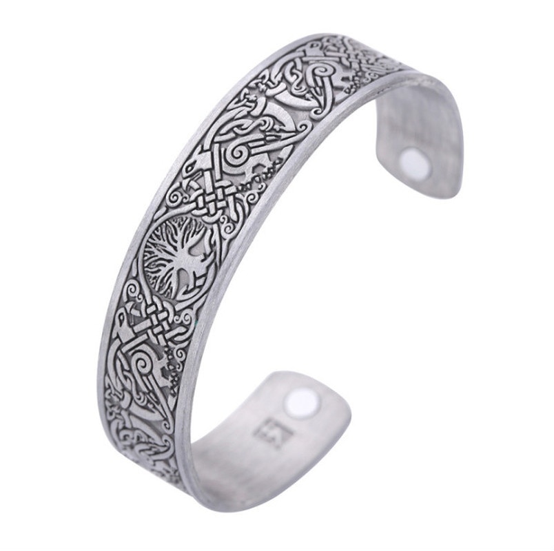 Glamour Romantic Viking Bracelet Endless Love Knot Tree of Life Bird Cuffs Men and Women Open Bracelet Jewelry: silver