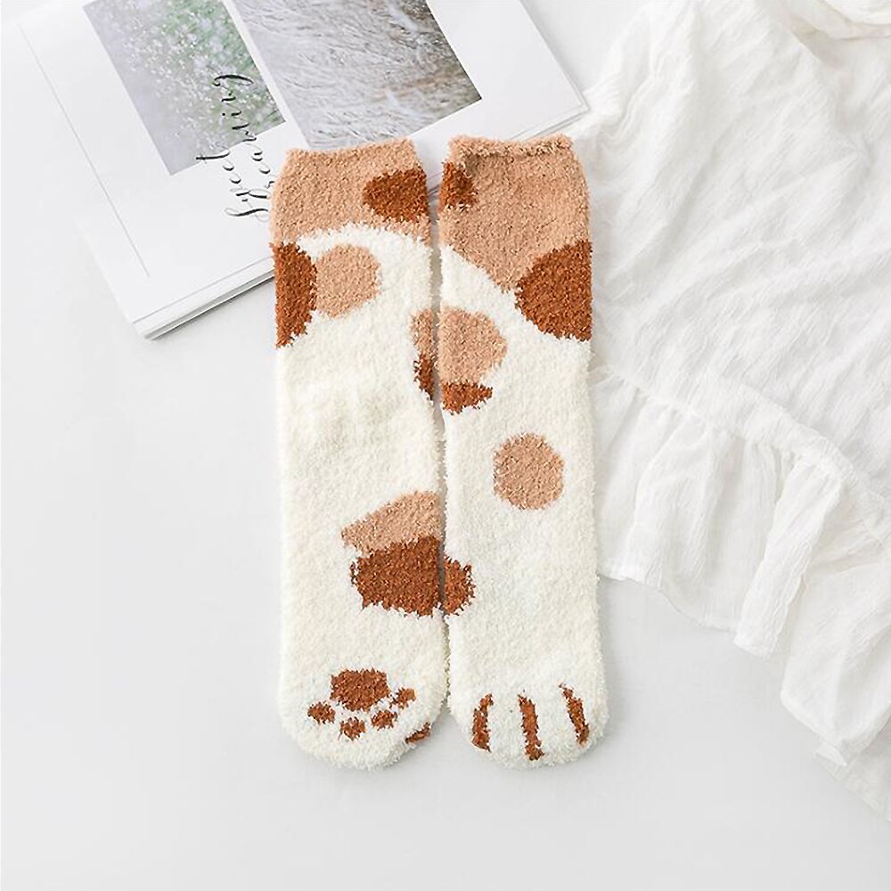 1 par plys koral fleece sokker kvindelige rør sokker efterår og vinter kat kløer søde tykke varme sovende gulv søvn sokker 3: 3