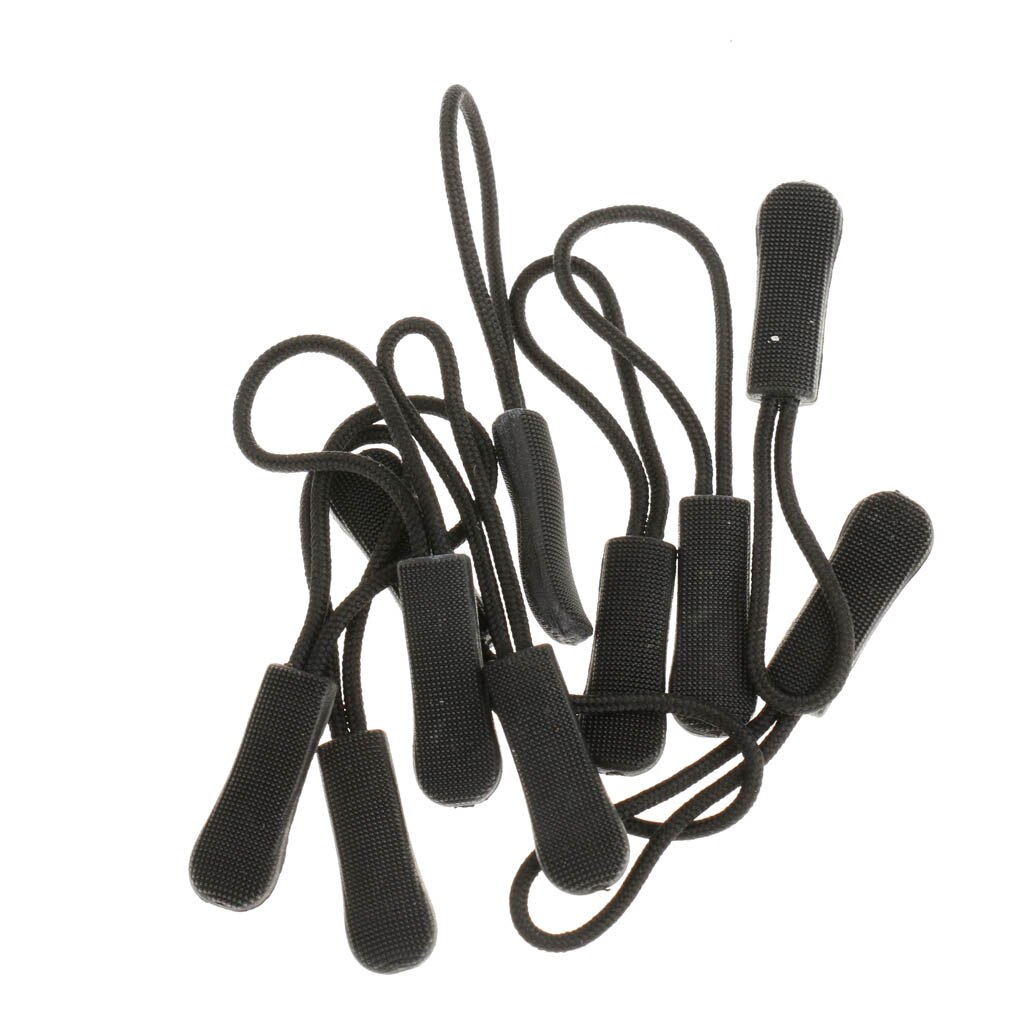 10x Rits Puller Cord Ends Lock Stopper Voor Sportkleding/Rugzak/Kledingstuk/Bagage: Black