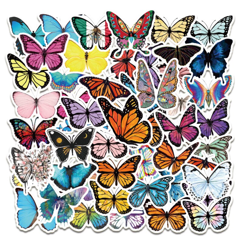 10/50 PCS Colorful Butterfly Stickers Waterproof Vinyl Decal for Laptop Bicycle Luggage Guitar Car Stickers: 50pcs