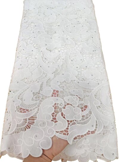 Afrikaanse Koord Kant Stof, chemische Kant Water Oplosbare Guipure Kant Stof Voor Bruiloft Puur Wit YTB86