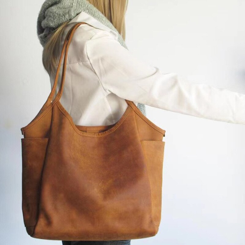Sac à main rétro à grande capacité pour femmes, sac à bandoulière tendance, couleur unie, été