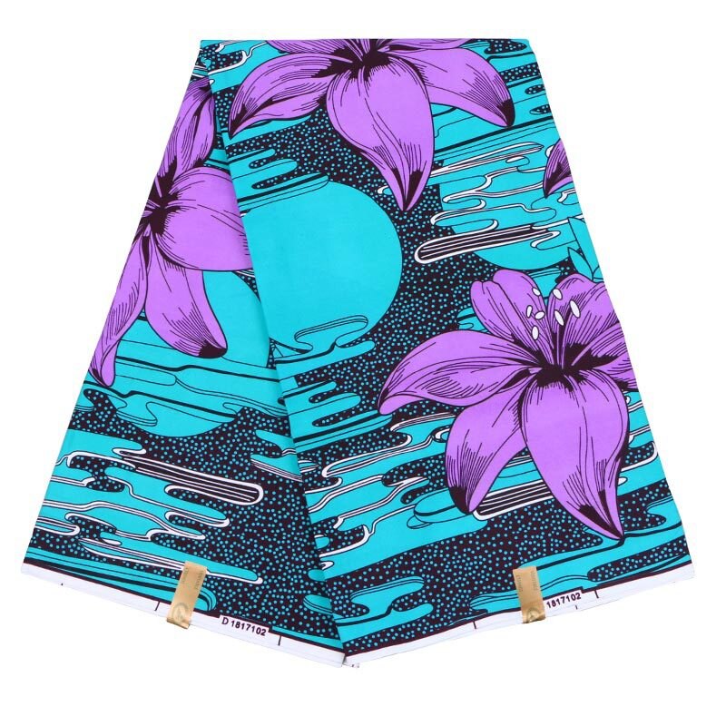 Veritable Wax Purple Lily Print Green Fabric African Wax Print Fabric 6Yards\set: Default Title