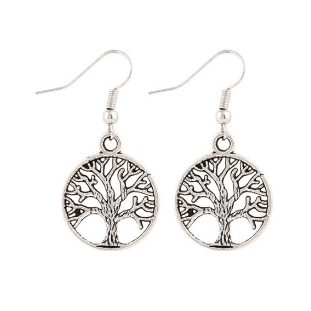 Boucles d'oreilles arbre de vie en acier inoxydable pour femmes, grand bijou creux de couleur argent,