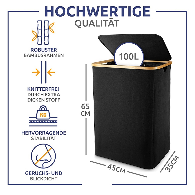 Wasmand Met Deksel, Zwart Wasmand Met Verwijderbare Waszak-Wasserette Sorter Voor Badkamer En Slaapkamer