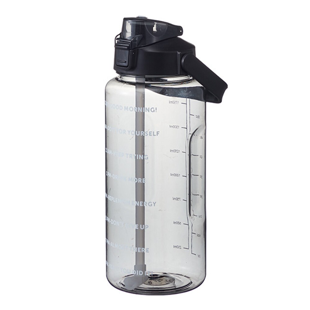 2L Große Kapazität Wasser Flasche mit prallen Kappe Timeline Erinnerung draussen Sport und Fitness Dicht Peeling Tasse mit aufkleber: ohne  Schwarz
