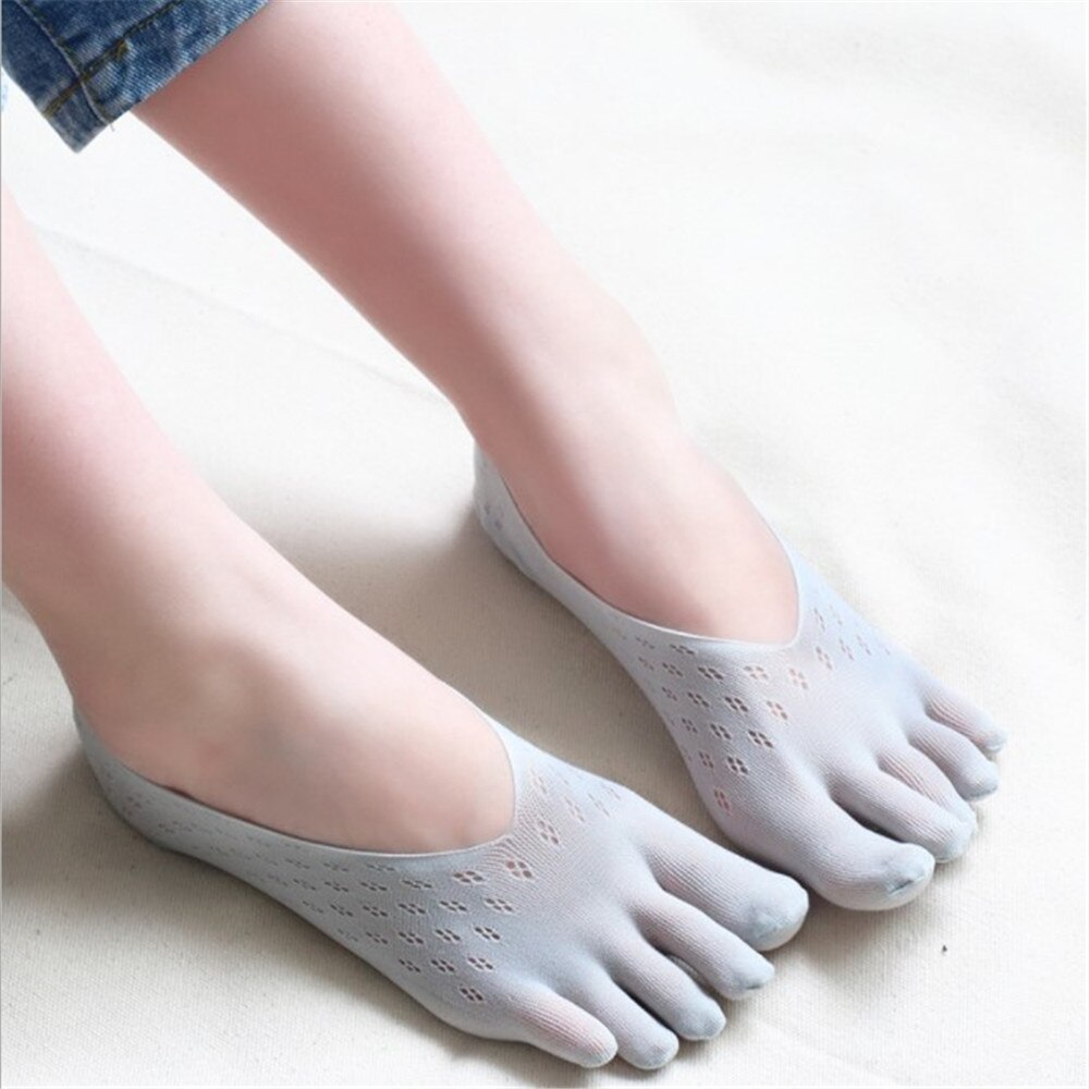 style Breathable Cotton Thin Five-finger Socks Summer women's Sweat-absorbent Invisible Massage Boat Sock: Grey