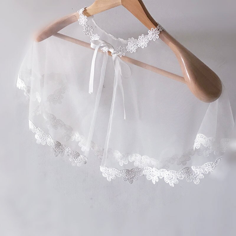 Bruids Witte Bruiloft Sjaals Vestido De Festa Kant Bloem Vrouwen Sjaal Wraps Shrug Chiffon Avond Wedding Cape Cover Up
