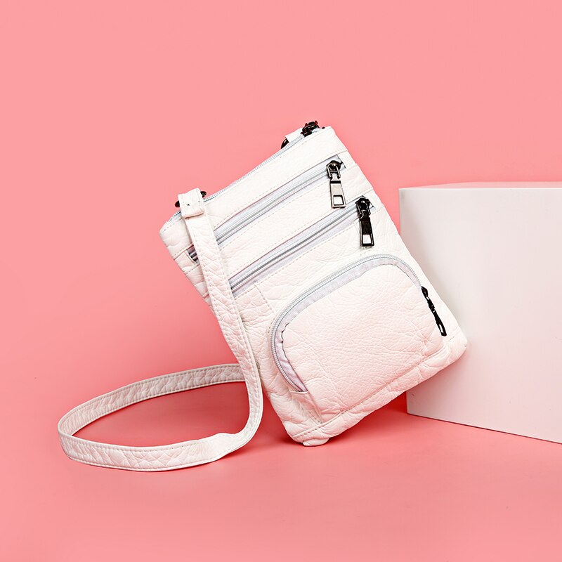 Sacos crossbody para as mulheres do vintage messenger bags meninas multi-bolso bolsas de ombro sacos de telefone de couro lavado pacotes rosa vermelha
