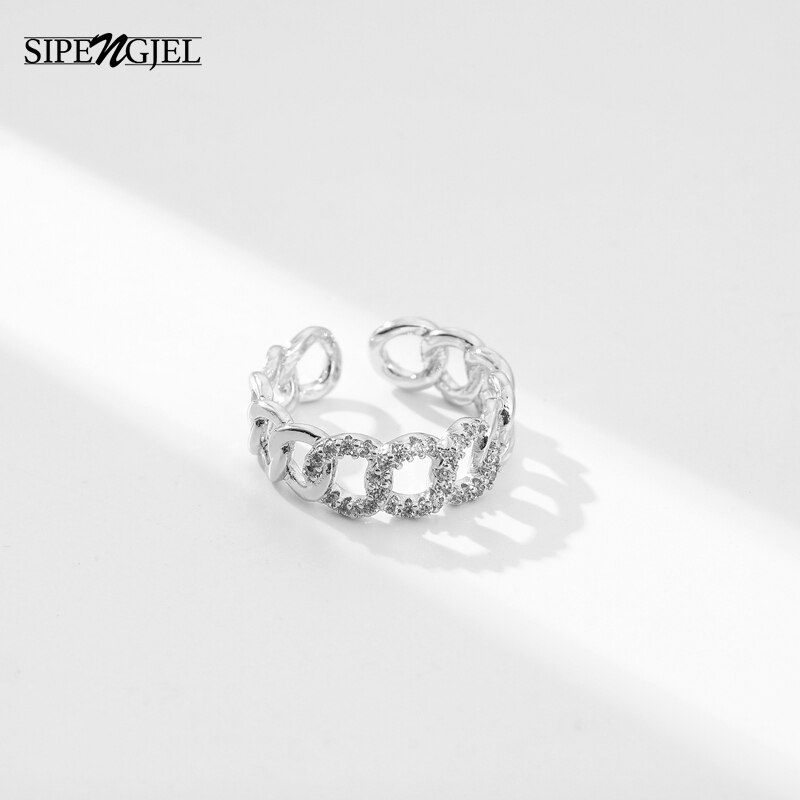 Anillos sencillos con forma de cadena para mujer, joyería para y boda, círculo ajustable abierto, Vintage,: JZ0132 SILVER