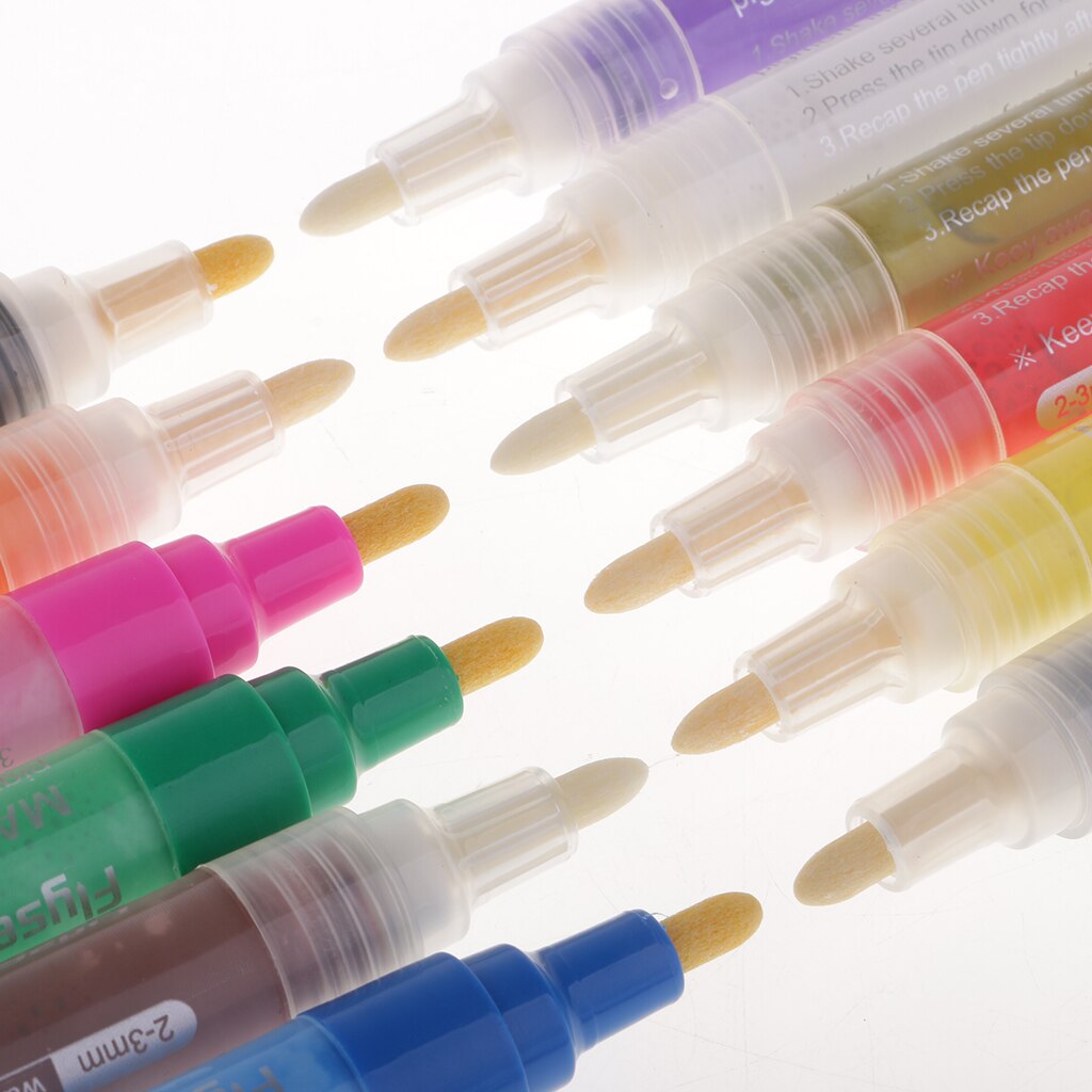 12x Acrylic Paint Marker Pens For Glass Ceramic Porcelain Rock Canvas Fabric