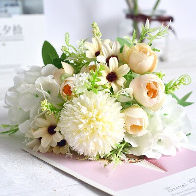 Ramo de boda de tendencia de Ins nórdico para novia, rosas de simulación hermosas, Flores artificiales para boda, Flores de utilería para fotografía: Ivory