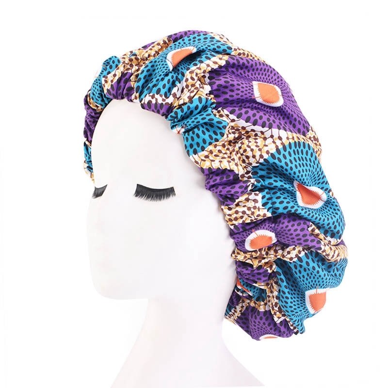 36cm Extra large Satin Hair Caps Bonnets Women African Pattern Print Fabric Ankara Bonnets Night Sleep Hat Ladies Turban: Type 12
