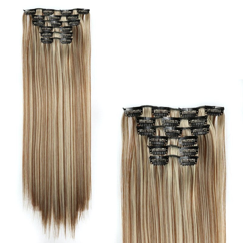 Cheveux de charme 24 pouces longue Extension de cheveux raides 6 pièces/ensemble 16 Clips haute température pince à cheveux synthétique dans l'extension de cheveux: 6 H/613 #