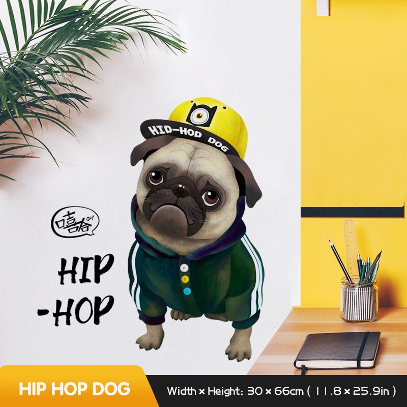 Lindo gato pintado a mano realista pegatina de pared decoración de cabecera de habitación Pared de tienda de mascotas decoración pegatinas de ventana autoadhesivo decoración del hogar: Hip hop dog