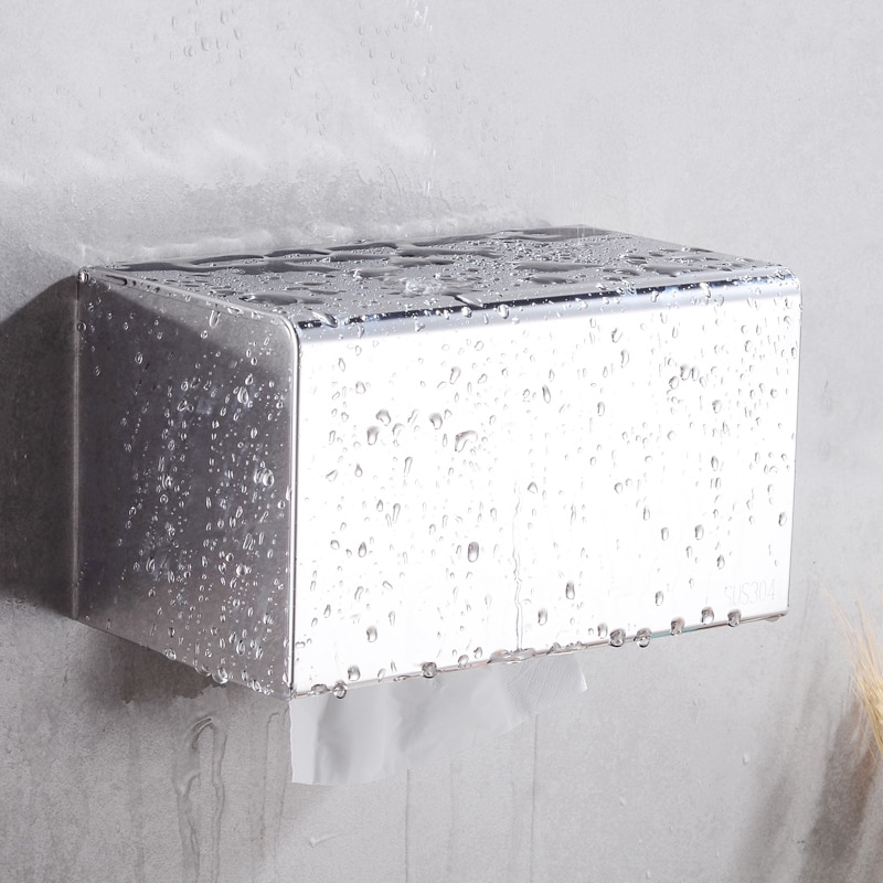 Toalettpappershållare med hylla vattentät rostfritt stål pappershanddukshållare väggmonterad vävnadsrulle pappershållare