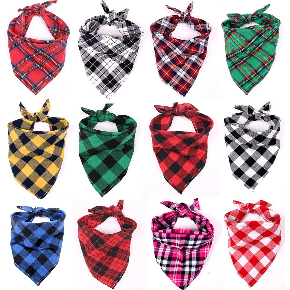 Bavoirs en coton pour grands chiens, Bandana pour chiens de taille moyenne et grande, écharpe triangulaire classique à carreaux pour animaux de compagnie, Golden Retriever, accessoires pour animaux de compagnie