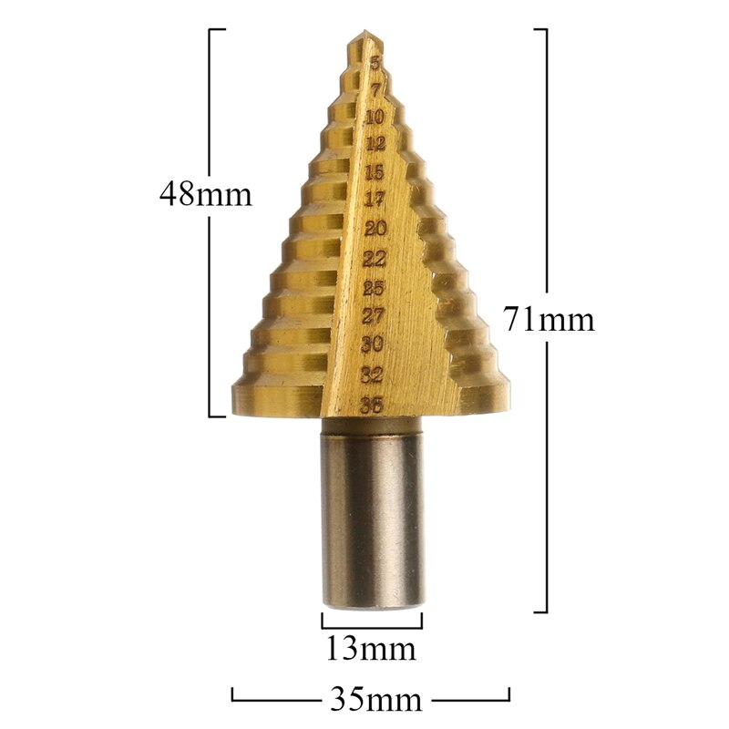 13 Step HSS 5-35 mm Cone Drill Bits Hole Cutter Bit Set Shank Wood Metal Drilling Fluted Edges Step Drill Bit Reamer Triangle