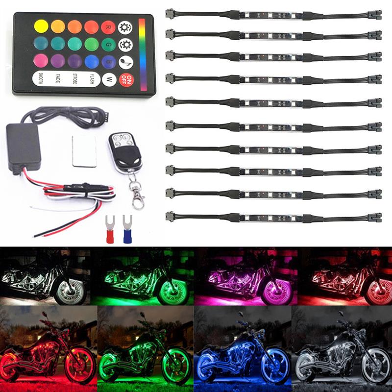 Motorfiets LED Licht Kit 50W Multi-color Accent Glow Neon Strips Verlichting Met Afstandsbediening Switch Ondersteunt Voice controlerende