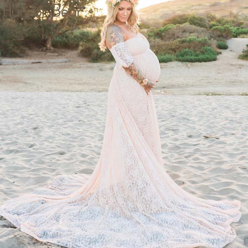 Humor Bär Sommer kleidung für schwangere frauen Spitze Mutterschaft Kleider Mutterschaft Fotografie Requisiten Schwangerschaft Kleid